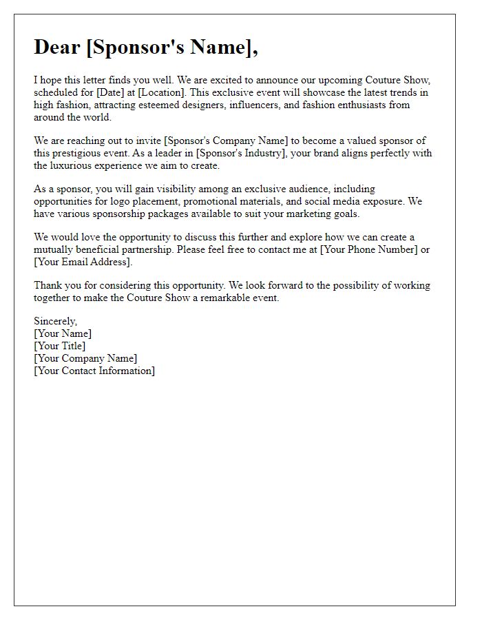 Letter template of couture show sponsorship letter