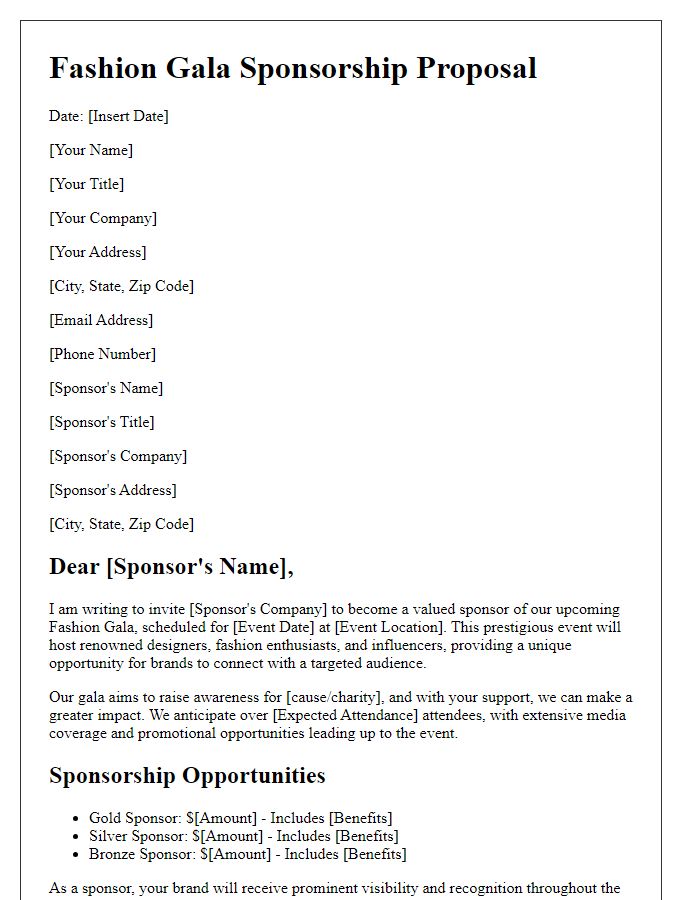 Letter template of fashion gala sponsorship proposal