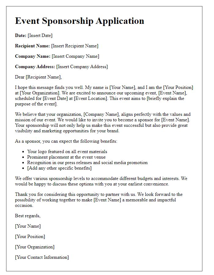 Letter template of style event sponsorship application