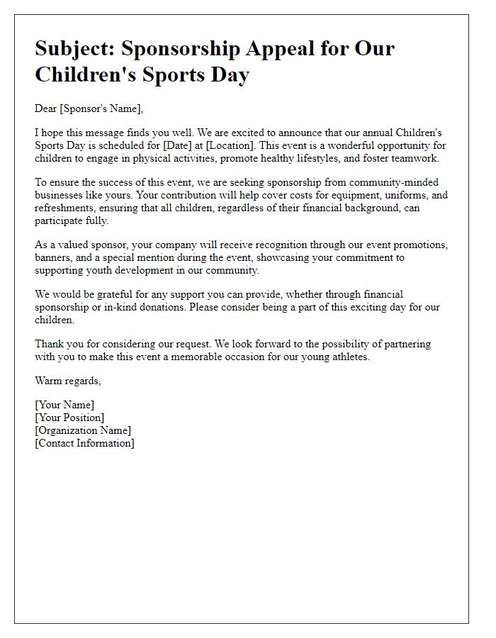 Letter template of sponsorship appeal for children's sports day