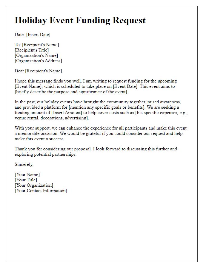 Letter template of Holiday Event Funding Request