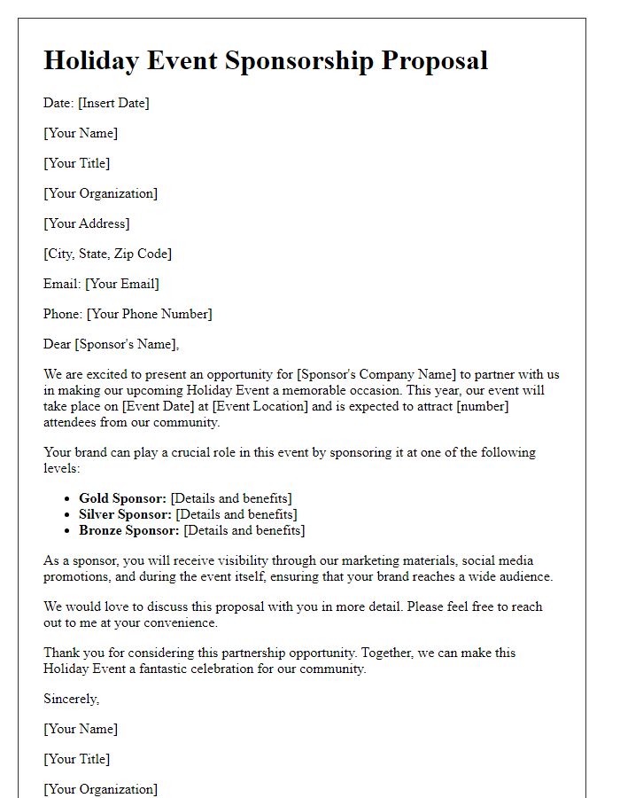 Letter template of Holiday Event Sponsorship Proposal