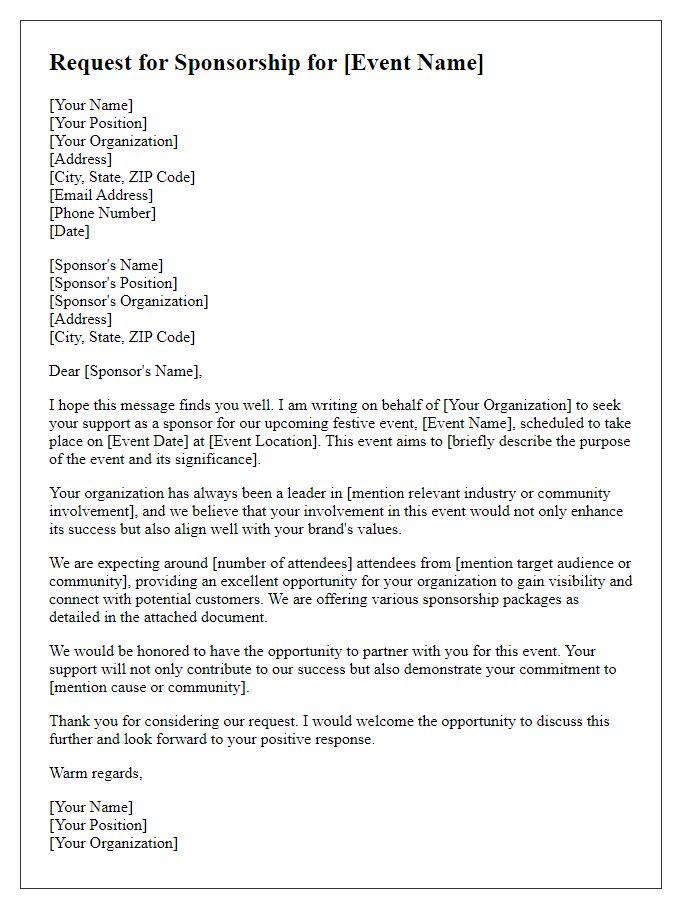 Letter template of Request for Sponsorship for Festive Event