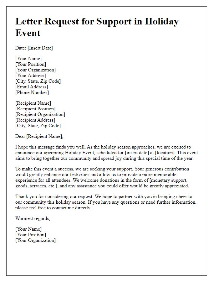 Letter template of Request for Support in Holiday Event