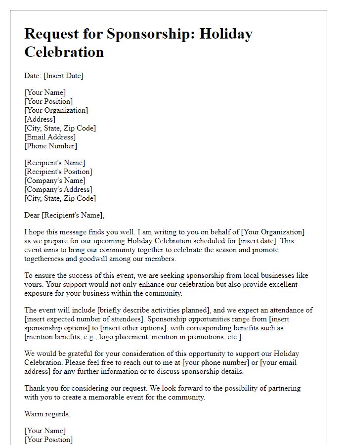 Letter template of Seeking Sponsorship for Holiday Celebration