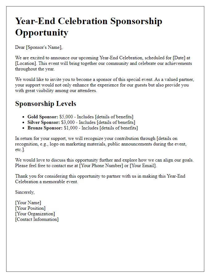 Letter template of Sponsorship Opportunity for Year-End Celebration