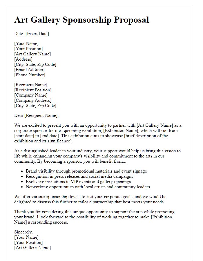 Letter template of art gallery sponsorship proposal for corporate partners