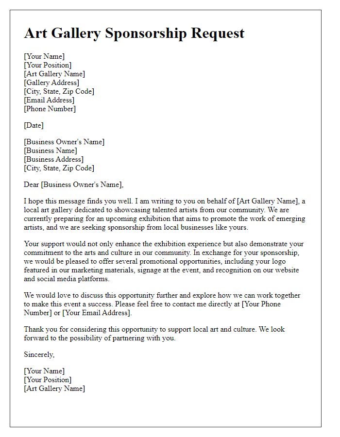 Letter template of art gallery sponsorship request for local businesses