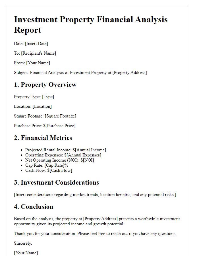 Letter template of investment property financial analysis