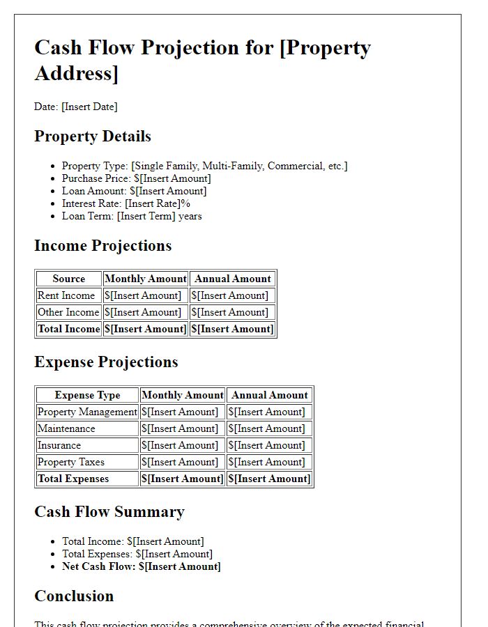 Letter template of real estate cash flow projection