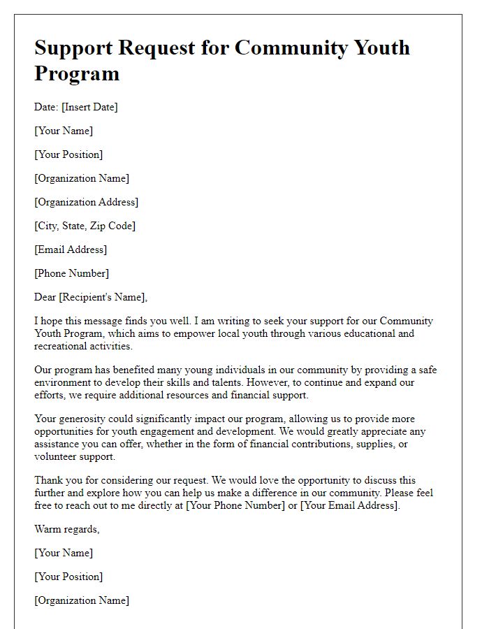 Letter template of community youth program support request