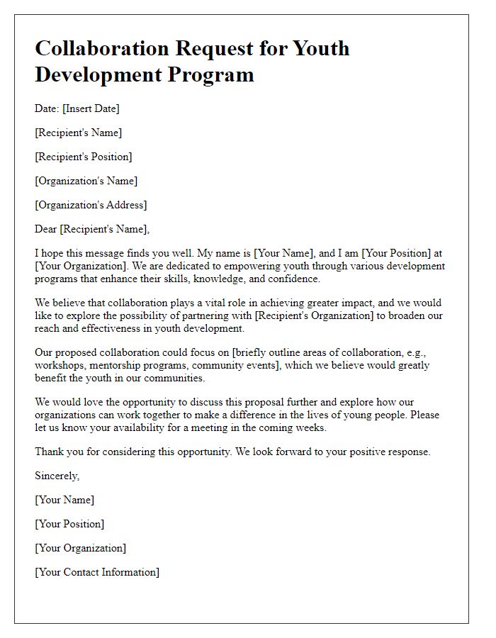 Letter template of youth development program collaboration request