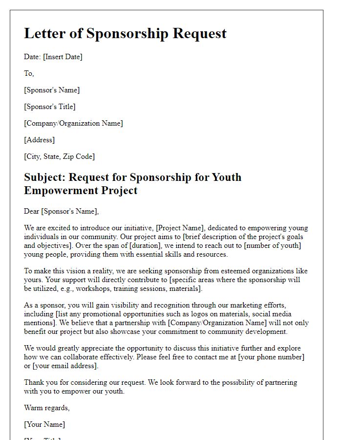 Letter template of youth empowerment project sponsorship