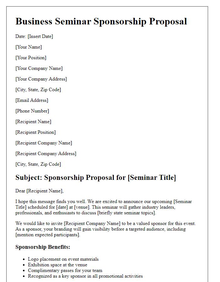 Letter template of business seminar sponsorship proposal