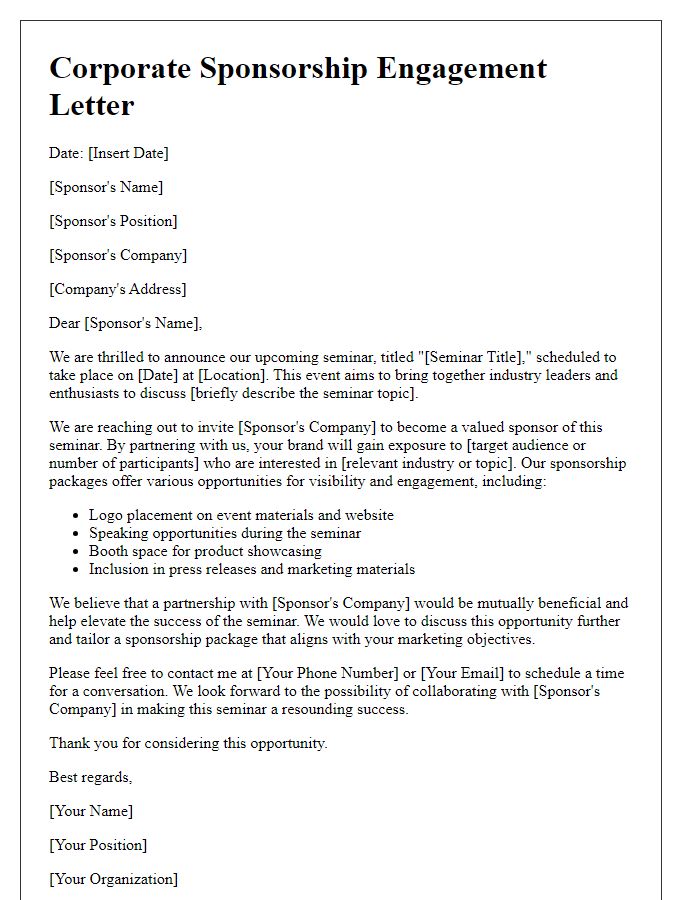 Letter template of corporate sponsorship engagement for seminar