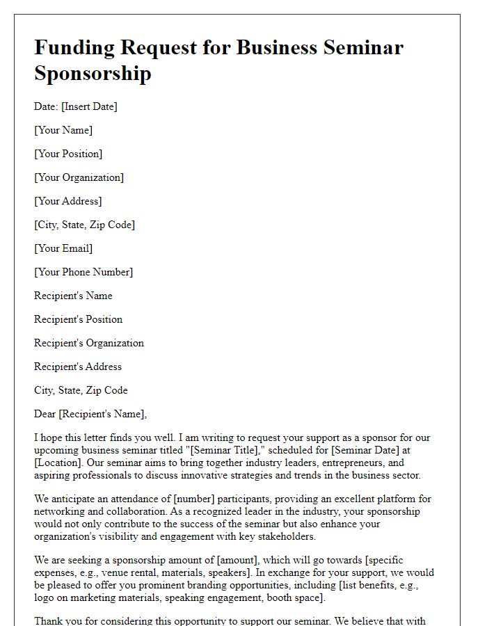 Letter template of funding request for business seminar sponsorship