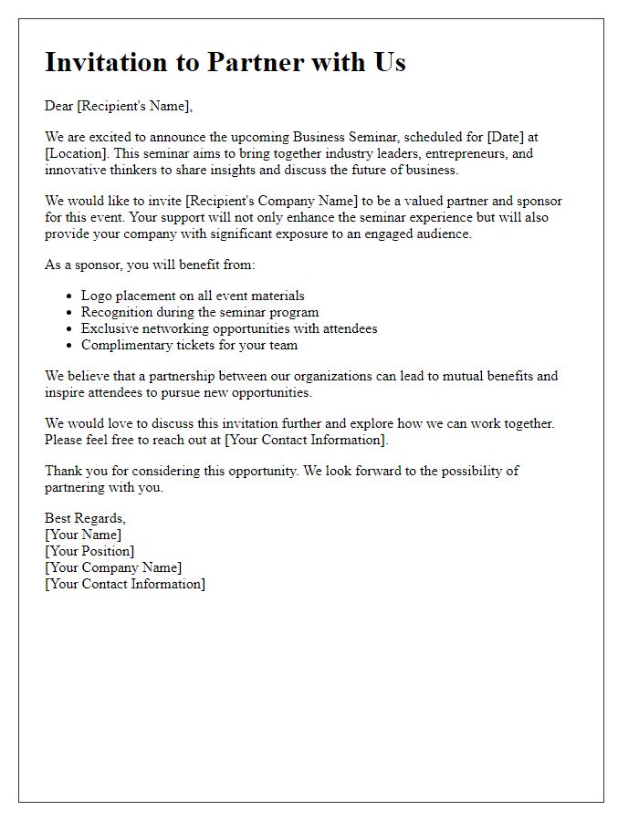 Letter template of partnership invitation for business seminar sponsorship