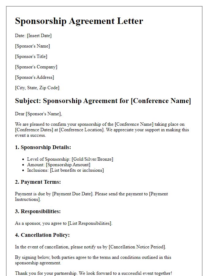 Letter template of sponsorship agreement for business conference