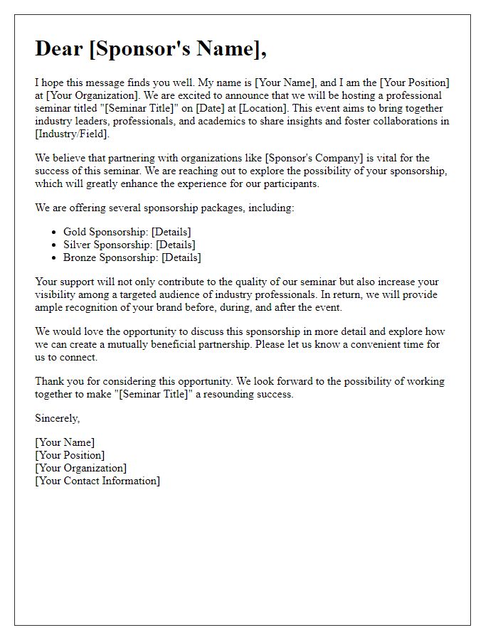 Letter template of sponsorship solicitation for professional seminar