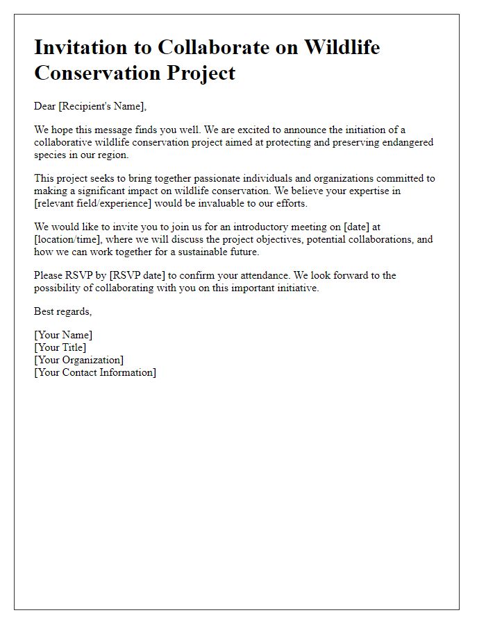 Letter template of wildlife conservation collaborative project invitation