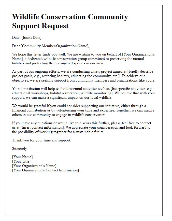 Letter template of wildlife conservation community support request