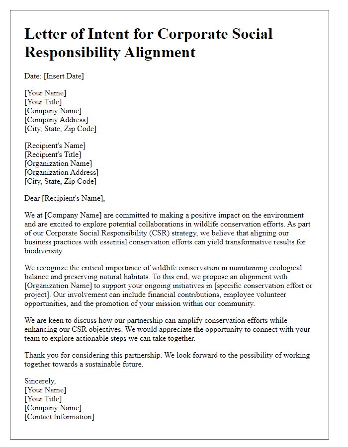 Letter template of wildlife conservation corporate social responsibility alignment