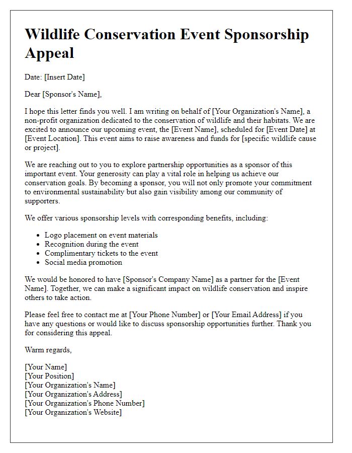 Letter template of wildlife conservation event sponsorship appeal