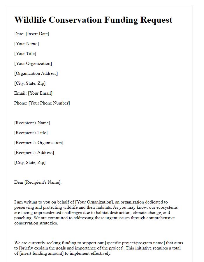 Letter template of wildlife conservation funding request