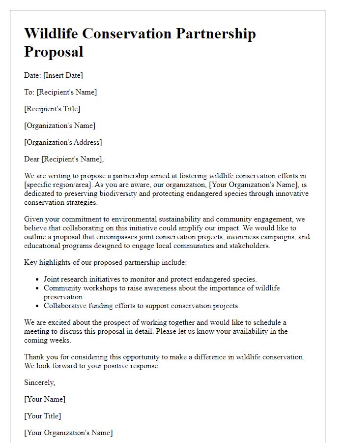 Letter template of wildlife conservation partnership proposal