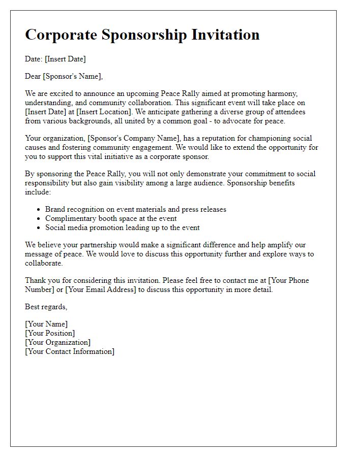 Letter template of corporate sponsorship invitation for peace rally