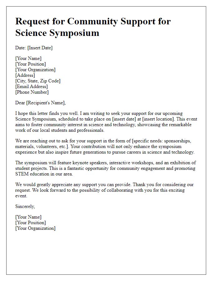 Letter template of community support request for science symposium