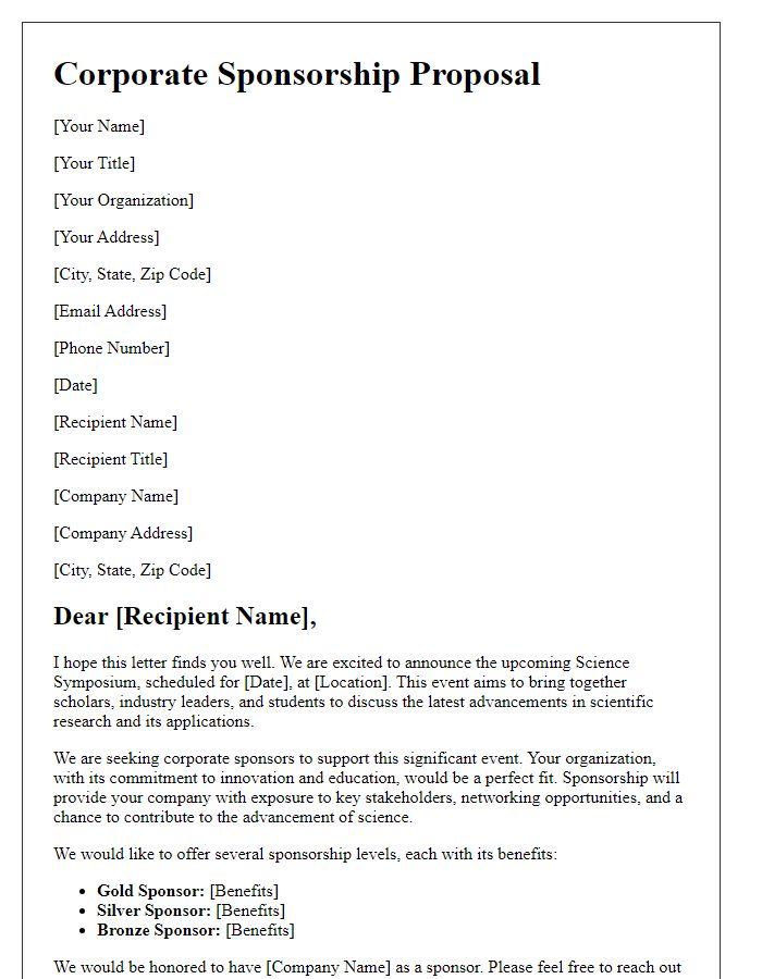 Letter template of corporate sponsorship for science symposium