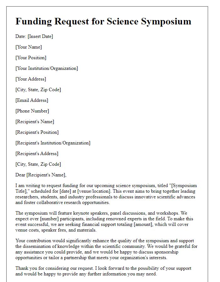 Letter template of funding request for science symposium