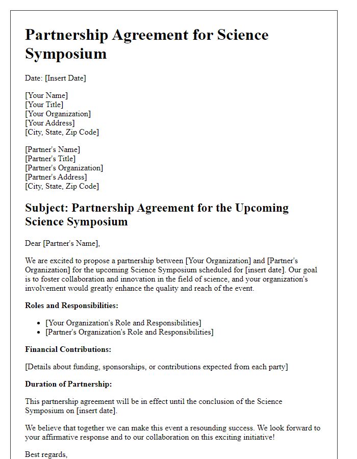 Letter template of partnership agreement for science symposium