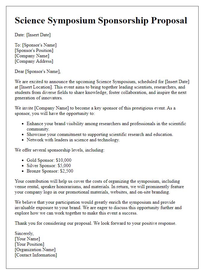 Letter template of science symposium sponsorship proposal