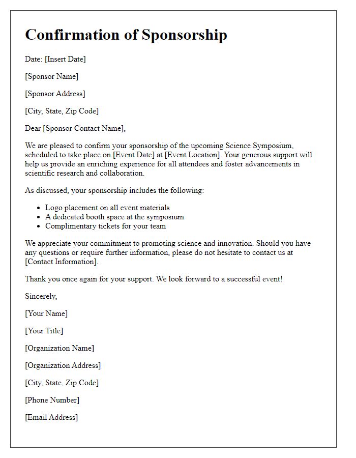 Letter template of sponsorship confirmation for science symposium