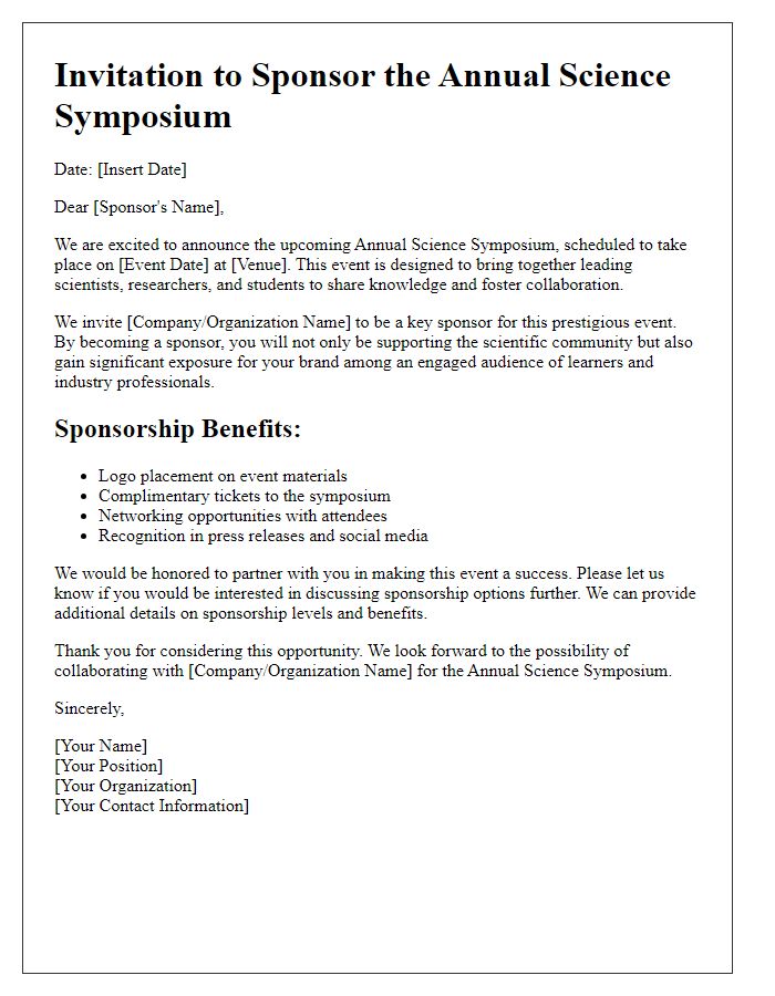 Letter template of sponsorship invitation for science symposium