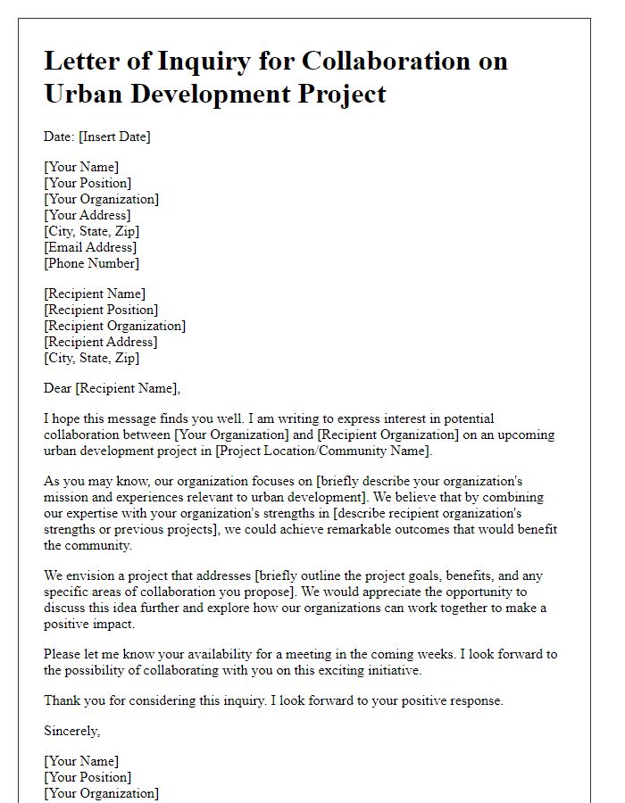 Letter template of urban development project collaboration inquiry