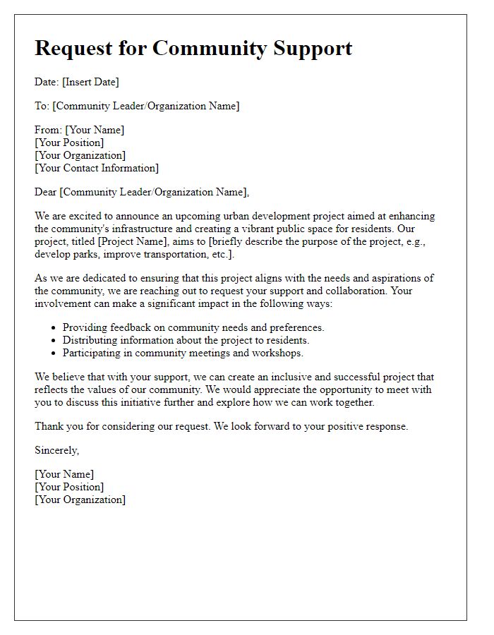 Letter template of urban development project community support request