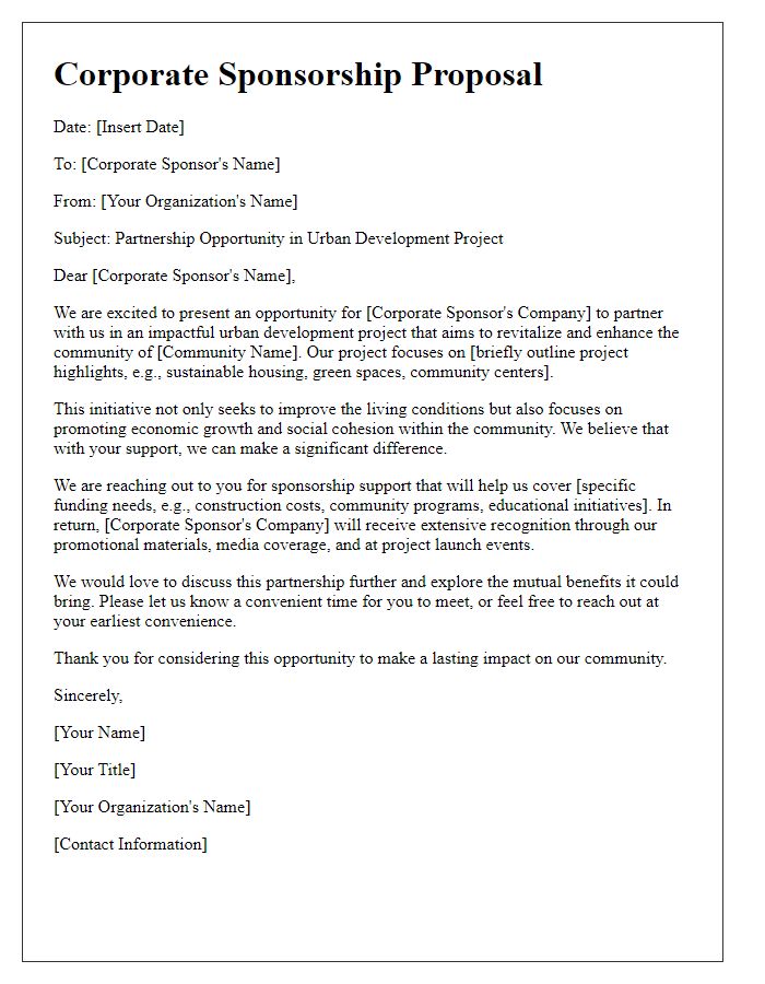 Letter template of urban development project corporate sponsorship appeal