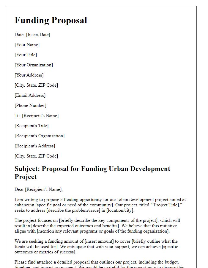 Letter template of urban development project funding proposal