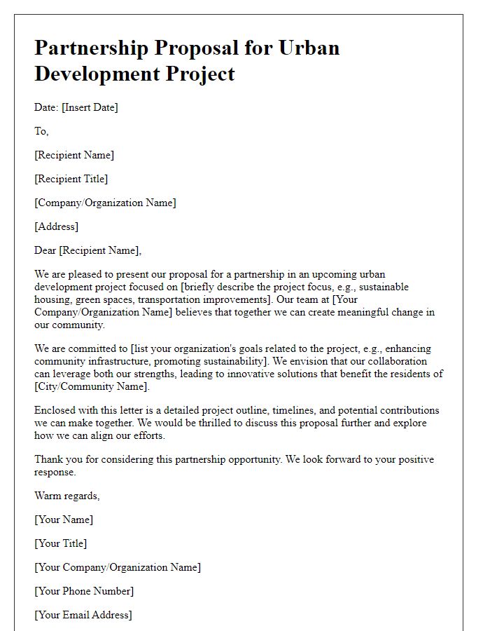 Letter template of urban development project partnership proposal