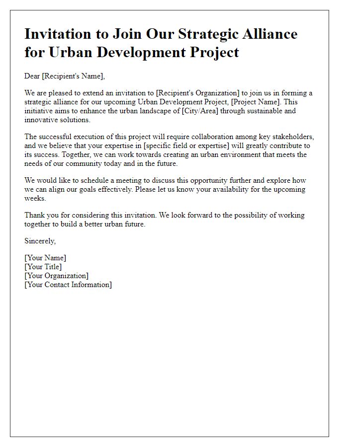 Letter template of urban development project strategic alliance invitation