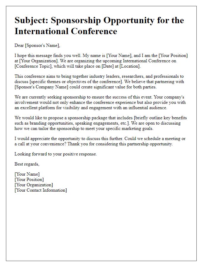 Letter template of negotiation for international conference sponsorship.