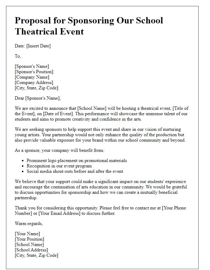 Letter template of proposal for sponsoring a school theatrical event