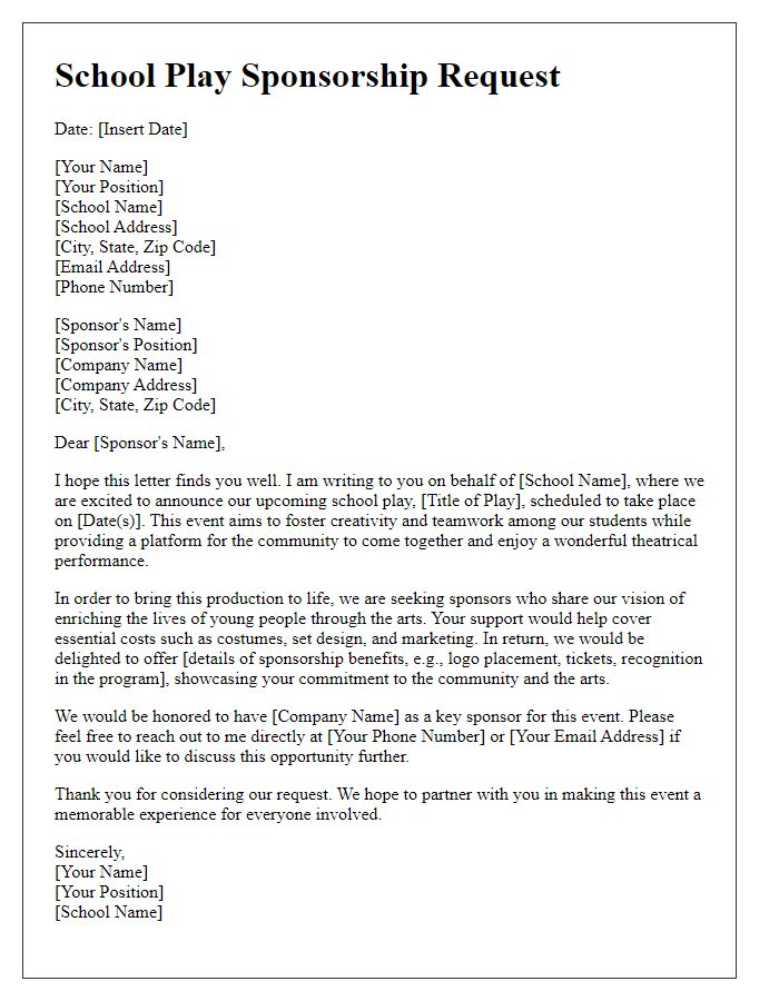 Letter template of school play sponsorship request