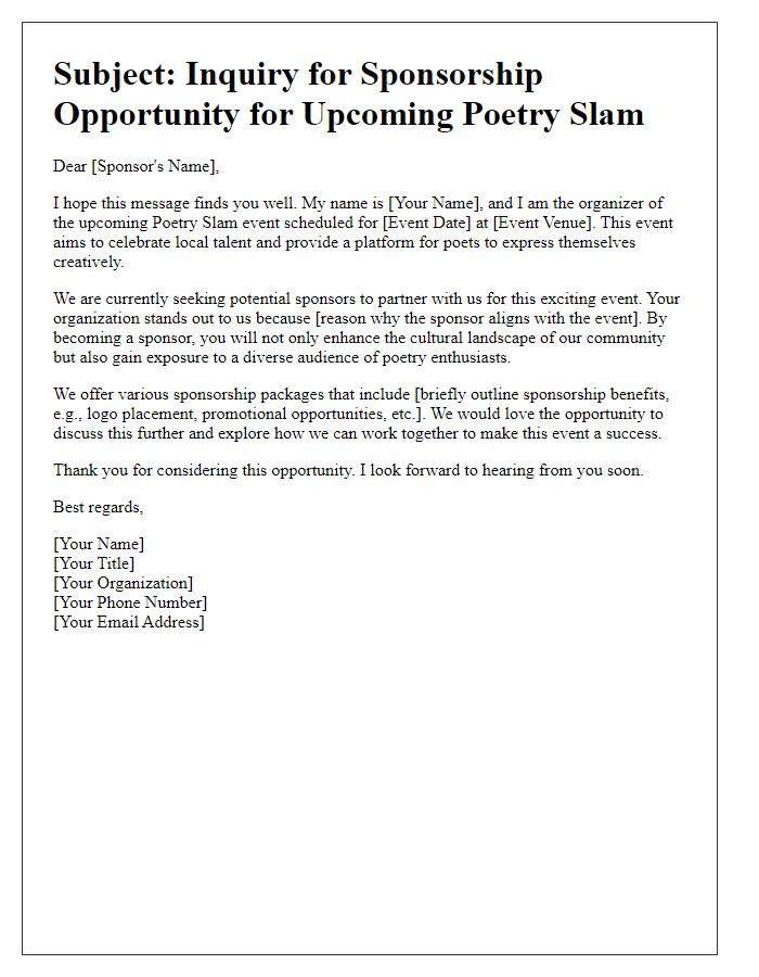 Letter template of inquiry for potential poetry slam sponsors