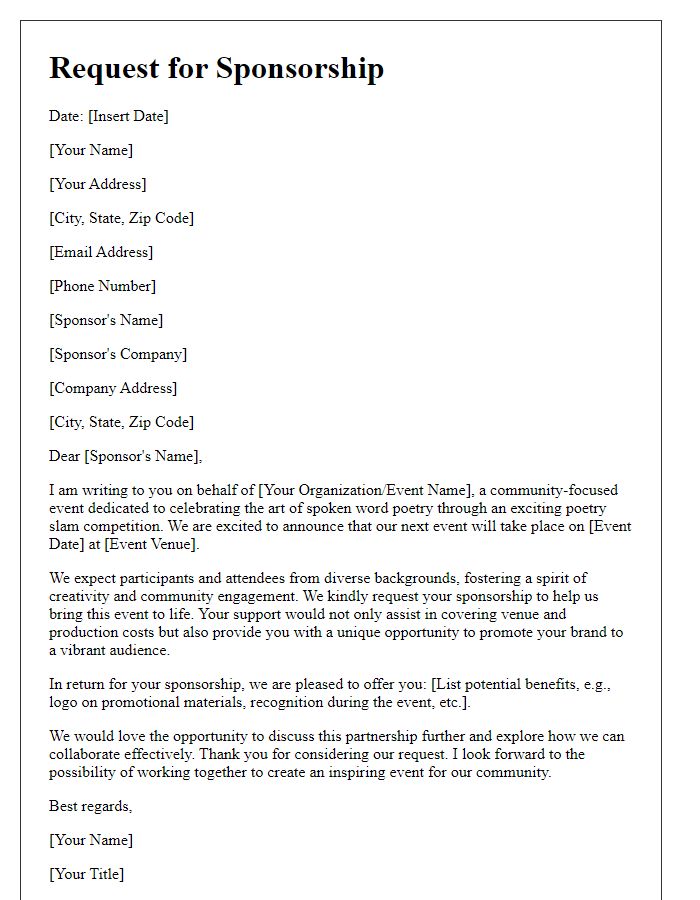 Letter template of request for poetry slam event sponsorship