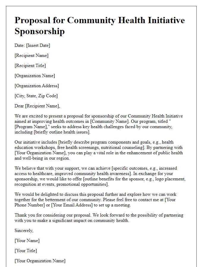 Letter template of proposal for community health initiative sponsorship.