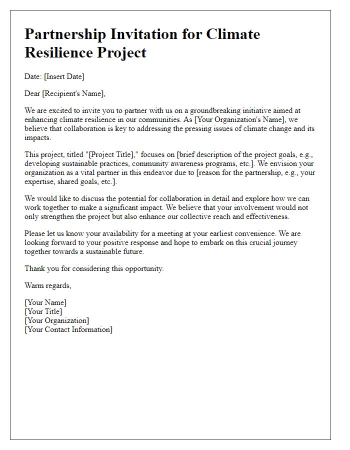 Letter template of partnership invitation for a climate resilience project